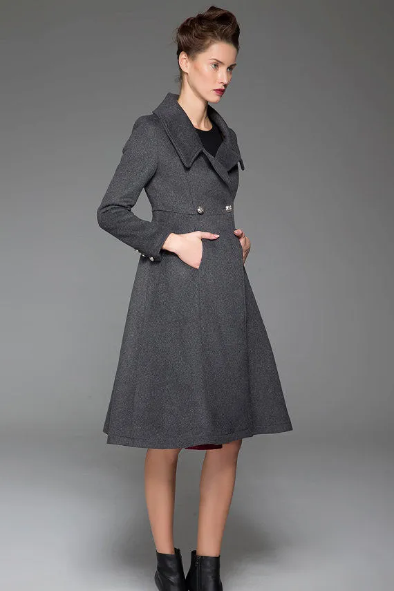 Classical Dark Gray Wool Coat Double-Breasted Winter Coat Oversize Collar Coat 1428#