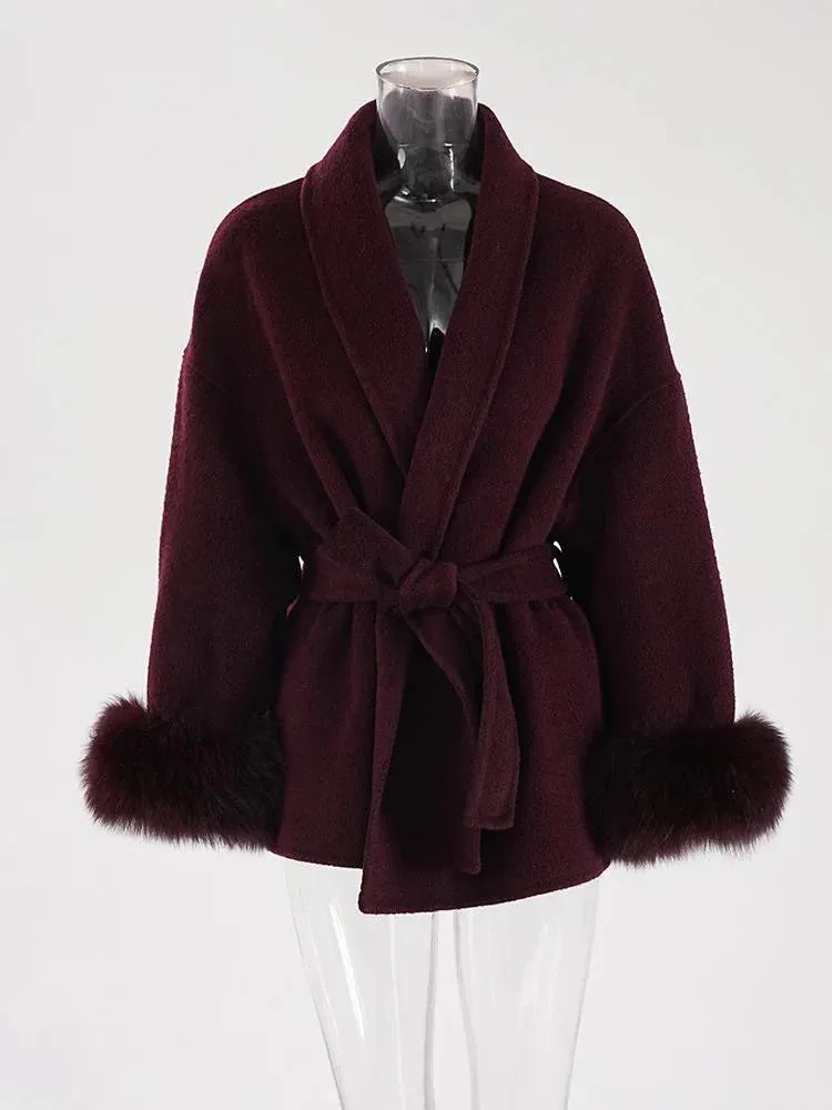 Classy Sara Fox Fur Wool wrap coat