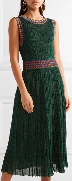 Convertible Wrap-Effect Pleated Crochet-Knit Midi Dress