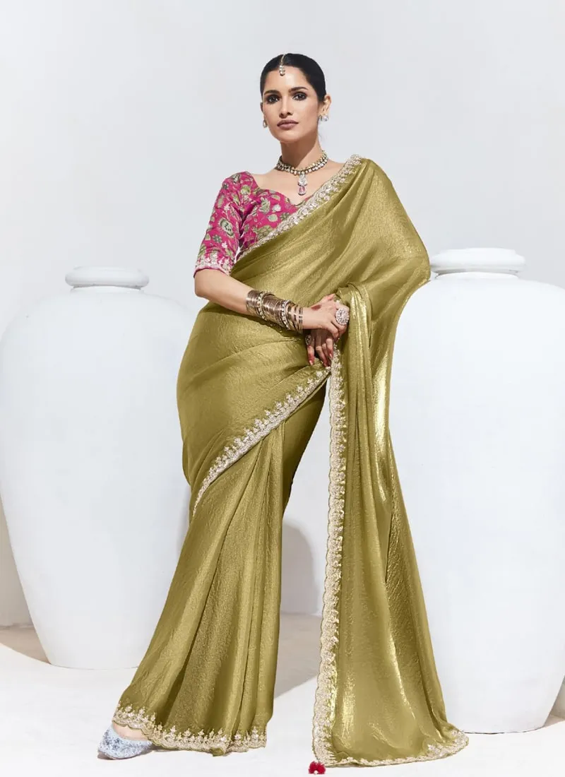 Copper-Mustard Trendy Festive Wear Saree with Sequins and Embroidery