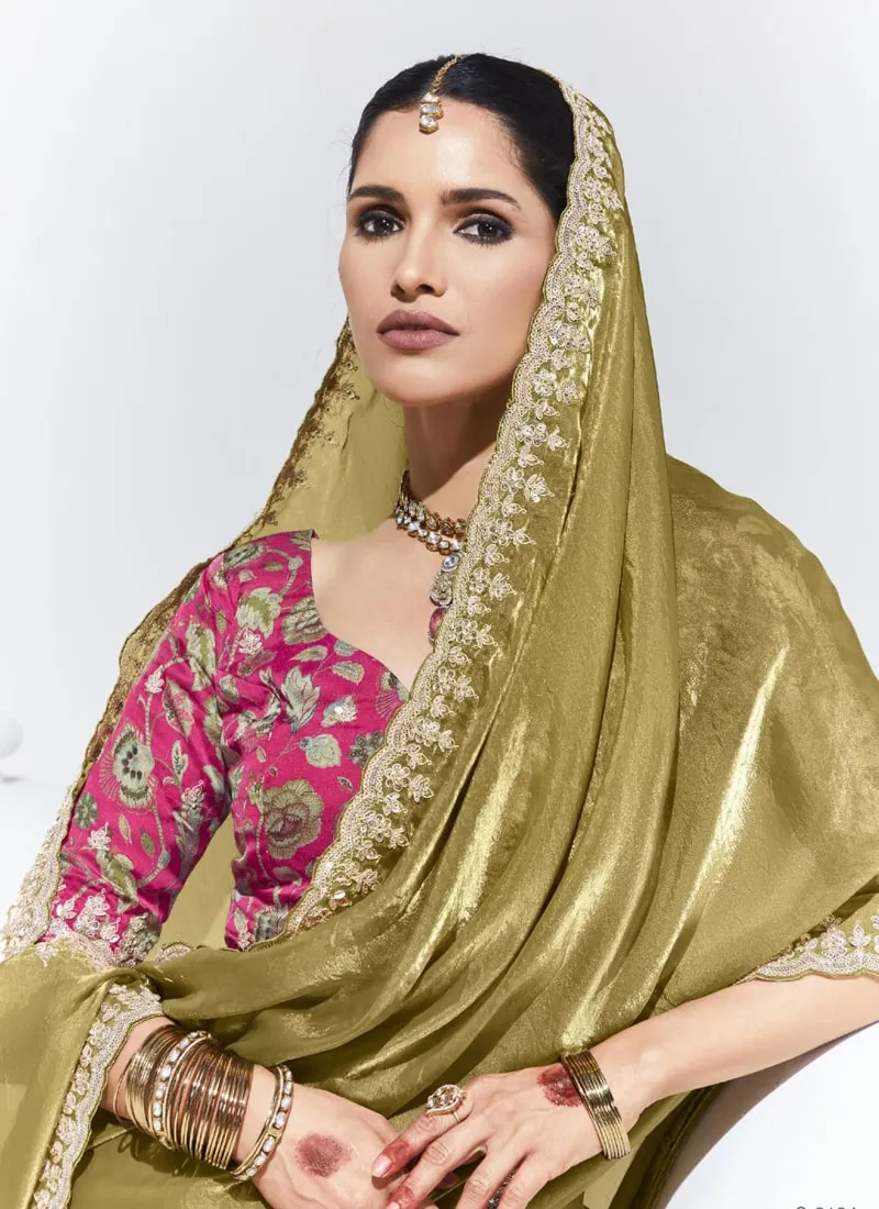 Copper-Mustard Trendy Festive Wear Saree with Sequins and Embroidery