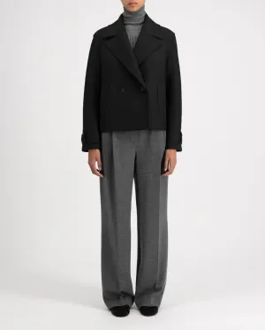 CROPPED PRESSED WOOL PEACOAT / BLACK