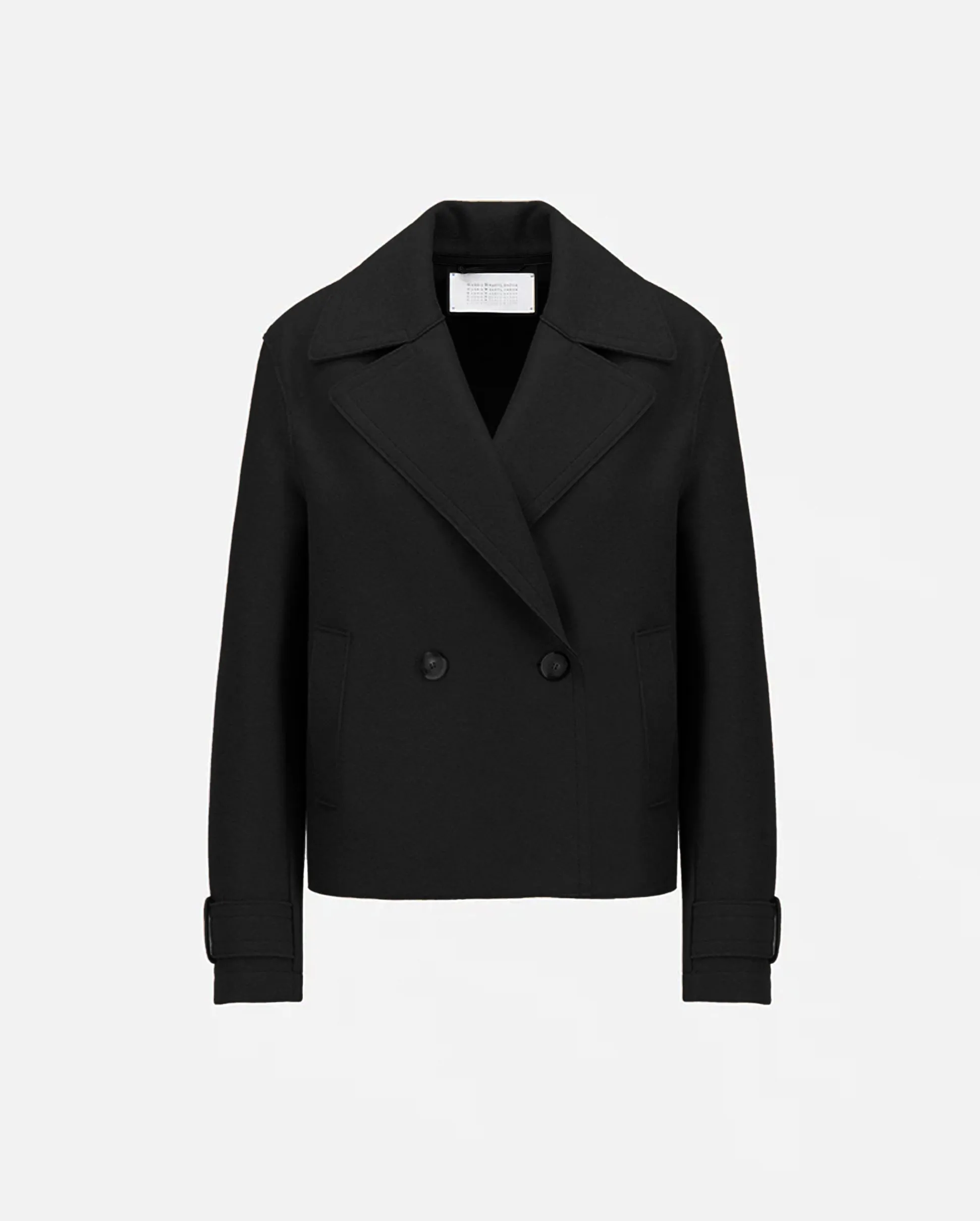 CROPPED PRESSED WOOL PEACOAT / BLACK