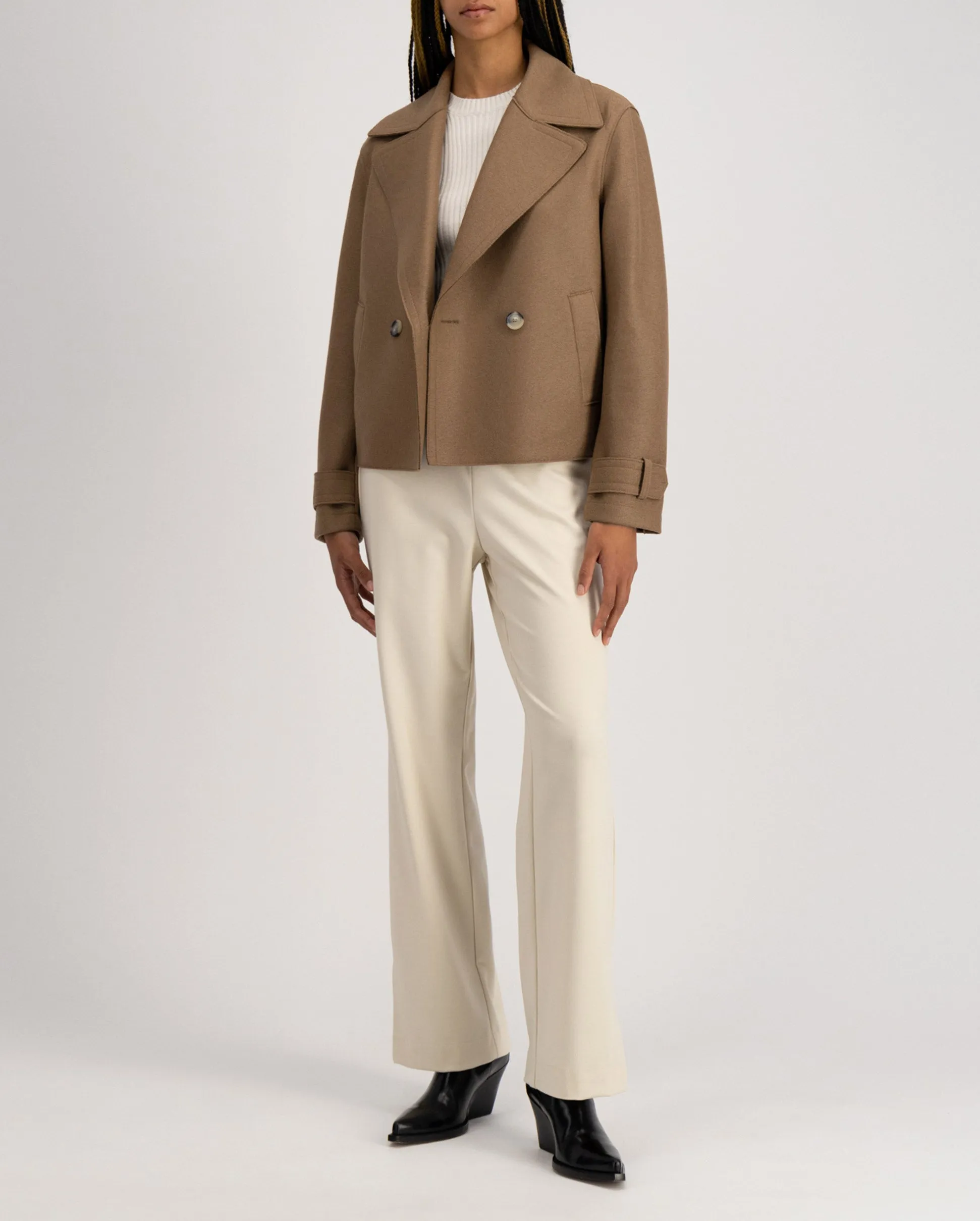 CROPPED PRESSED WOOL PEACOAT / TAN