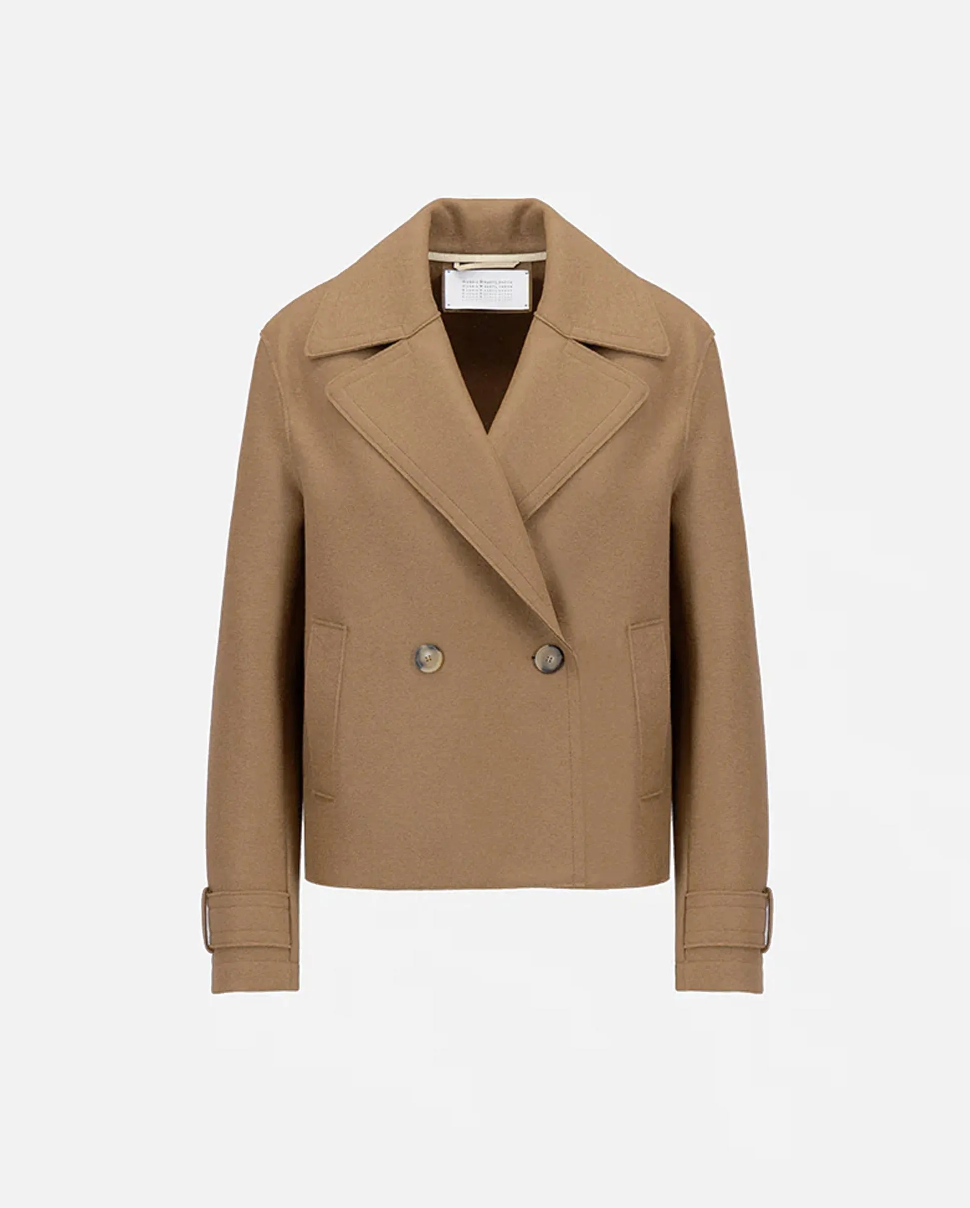 CROPPED PRESSED WOOL PEACOAT / TAN