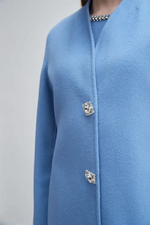 Crystal Button Lady Coat Light Blue