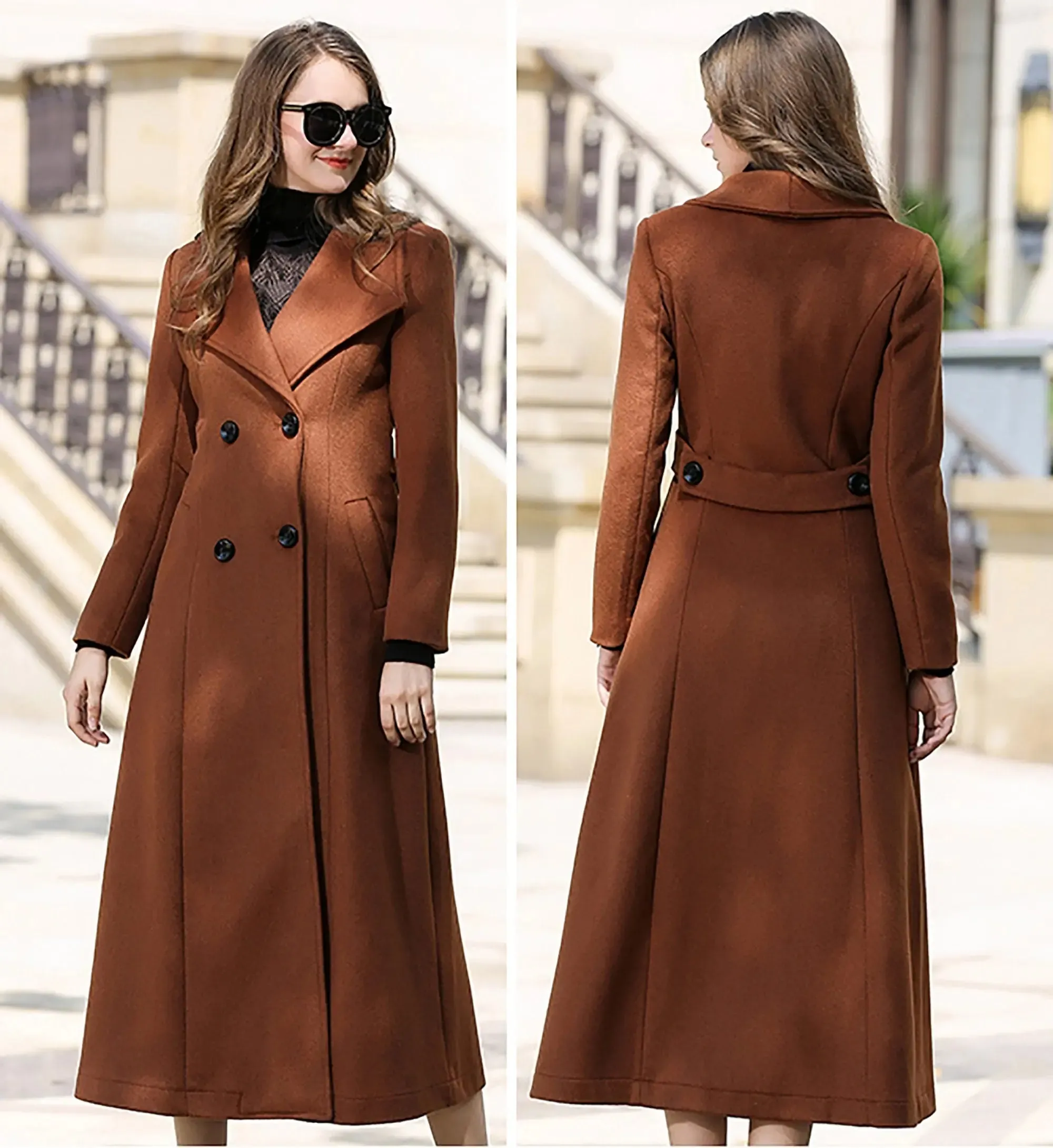 Custom Wool Blend Wide Lapel Double Breasted Coat