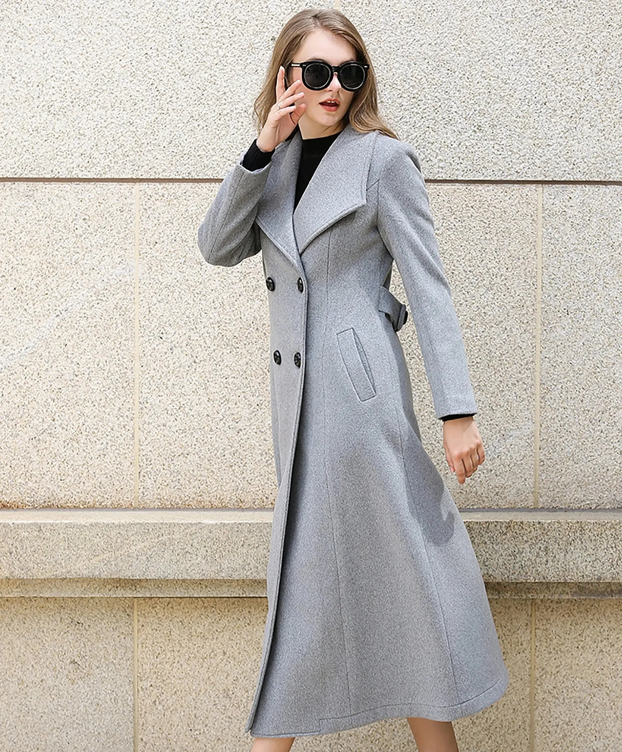 Custom Wool Blend Wide Lapel Double Breasted Coat