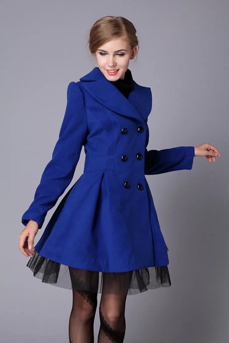 Double-Breasted Beam Waist Ruffles Women's Coat