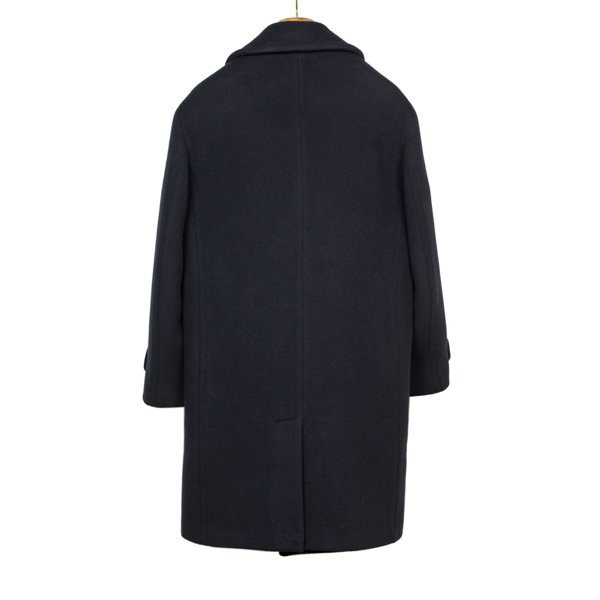 Double-breasted bridge coat in navy wool/cashmere felt