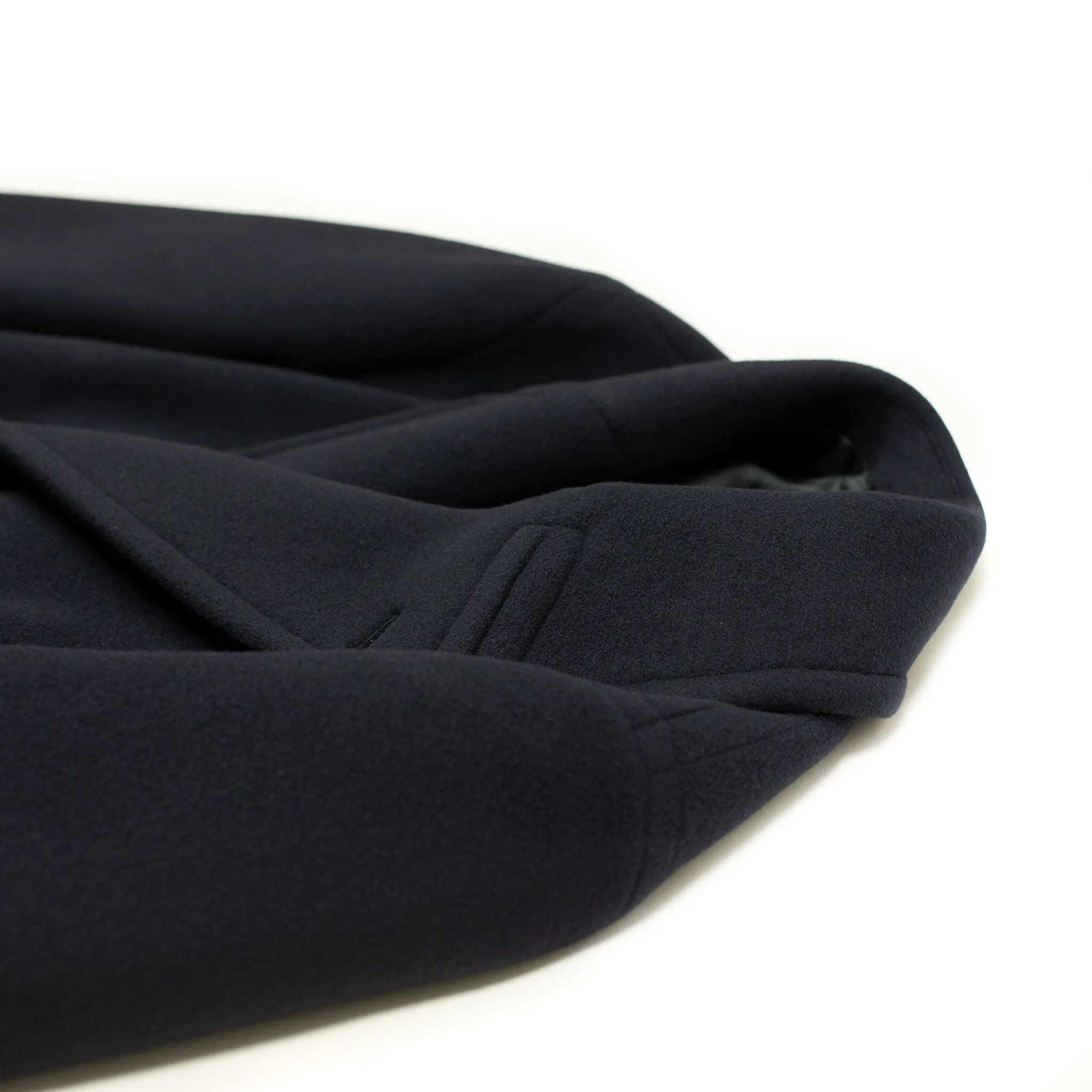 Double-breasted bridge coat in navy wool/cashmere felt