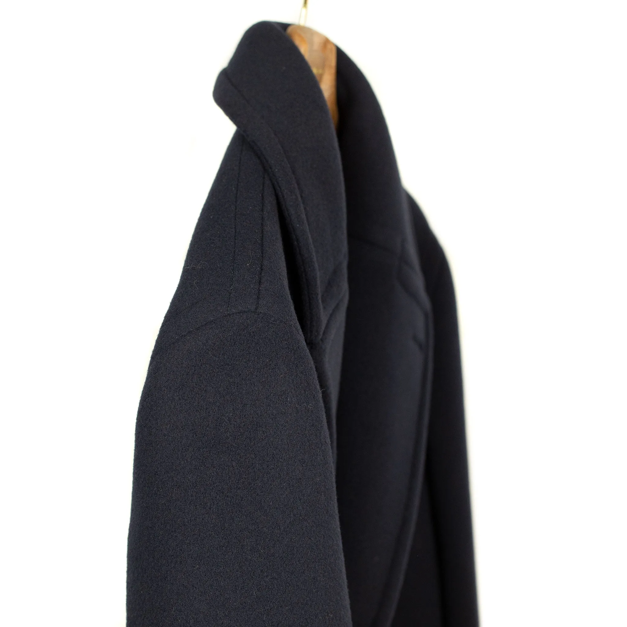 Double-breasted bridge coat in navy wool/cashmere felt