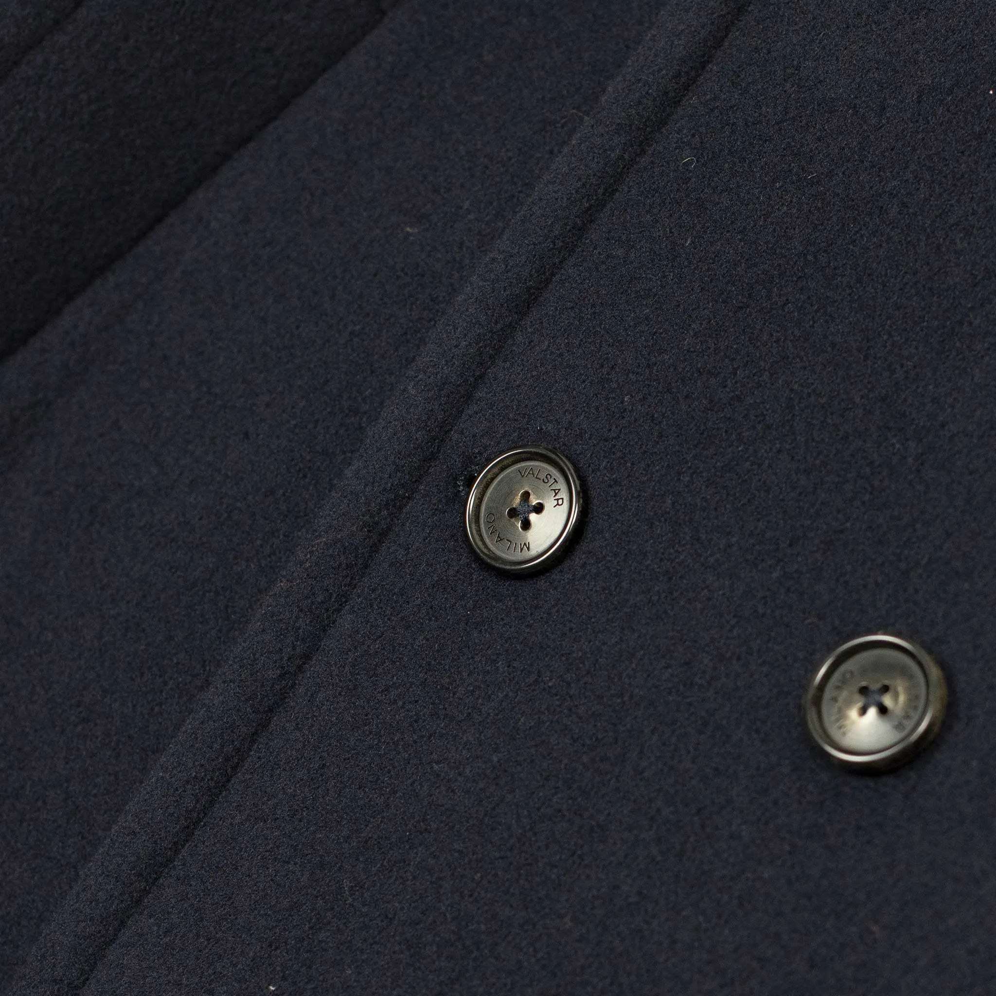 Double-breasted bridge coat in navy wool/cashmere felt