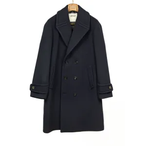 Double-breasted bridge coat in navy wool/cashmere felt