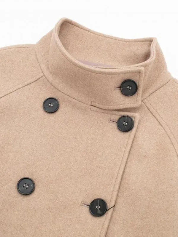 Double Breasted Woolen Jacket | Stand Collar Crop Peacoat