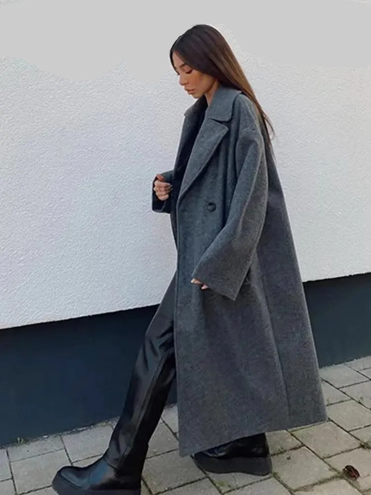 Elegant STEFF wool trench coat with pockets peacoat