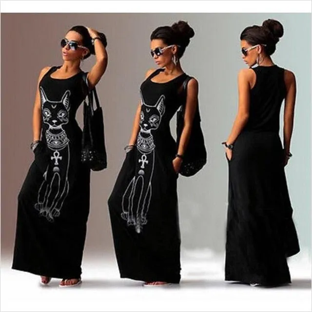 Elegant Trendy Ladies' Floral Print Long Dress With Pocket For Summer Beach