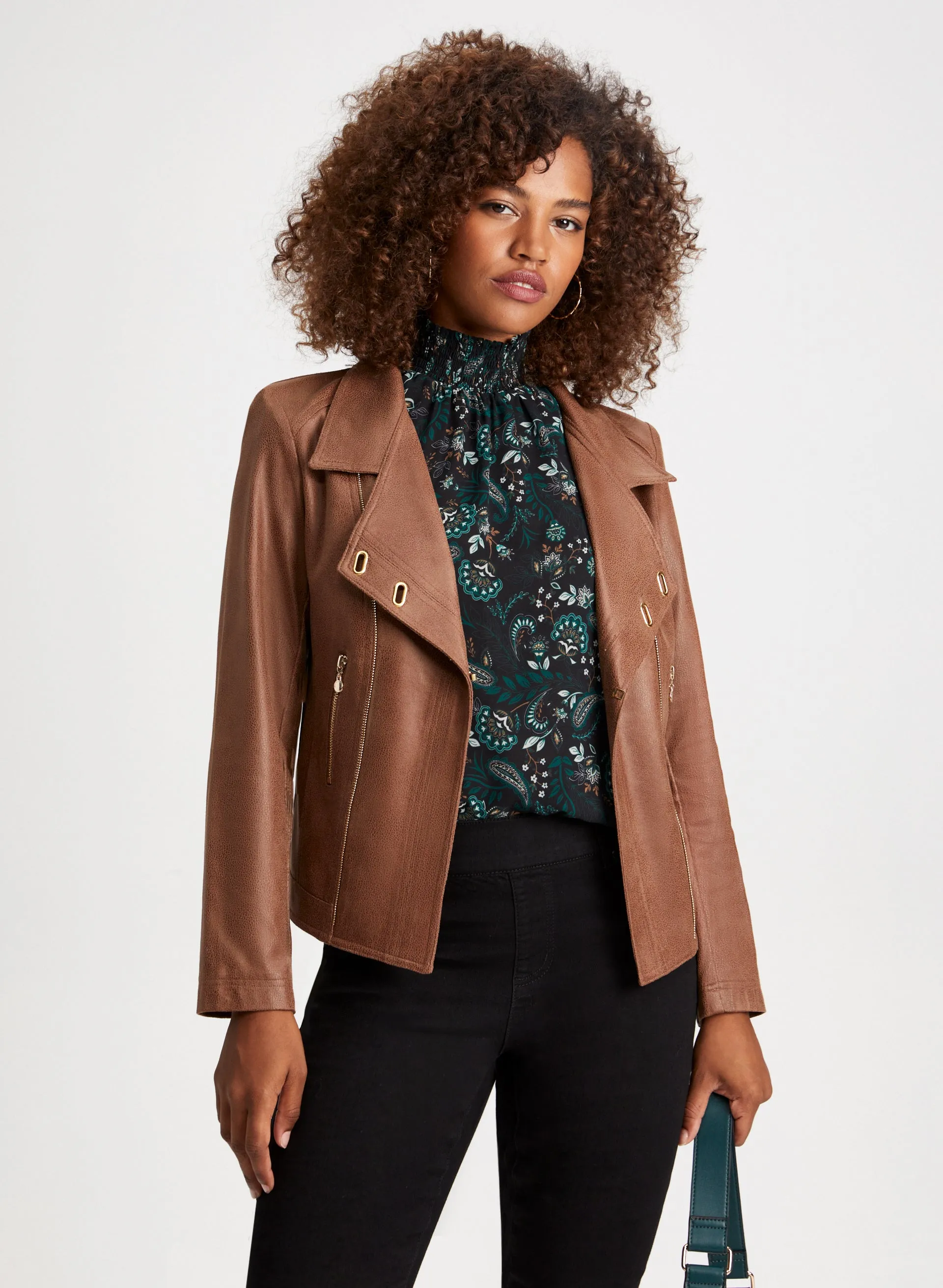 Eyelet Detail Faux Suede Jacket