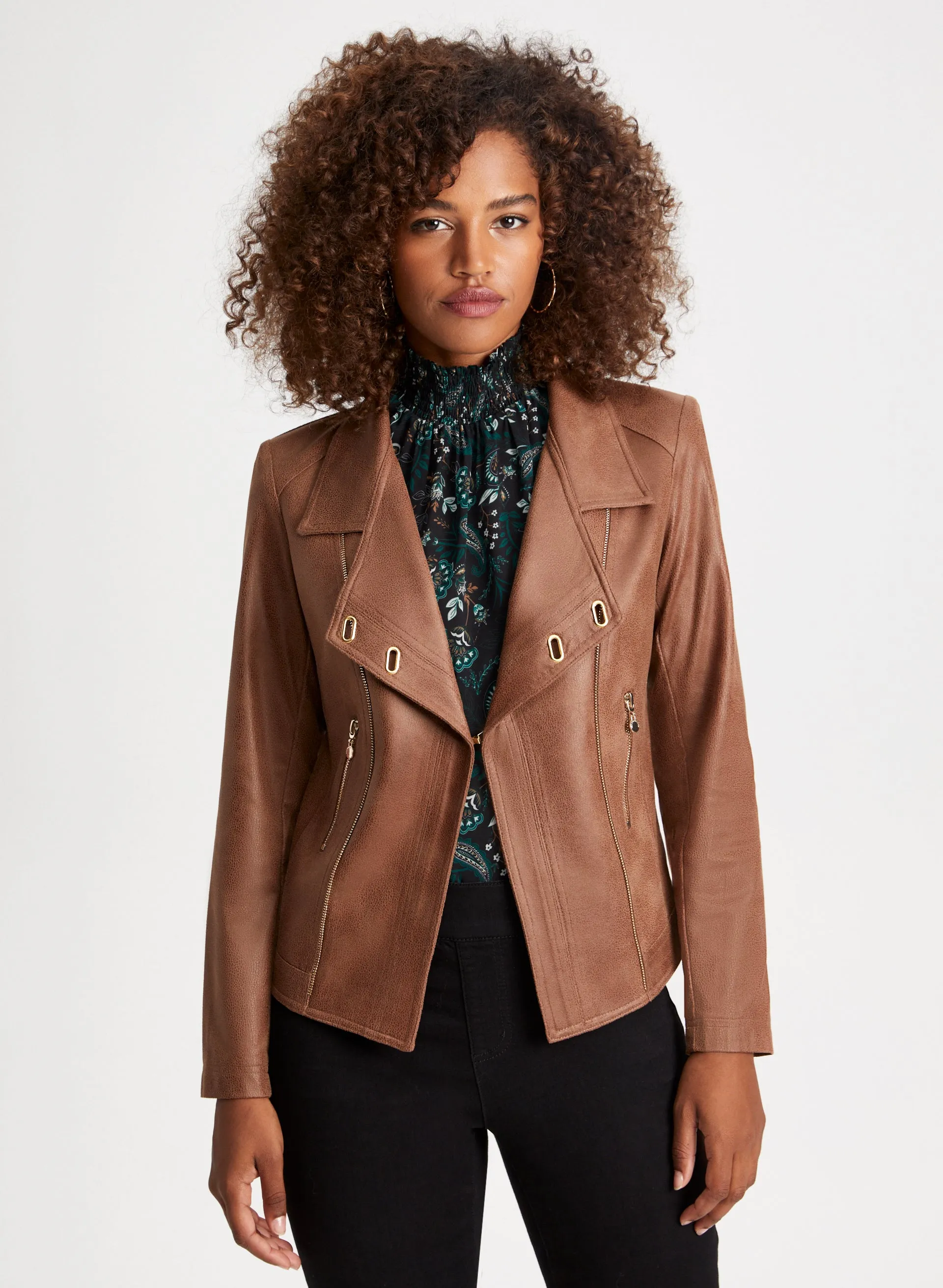 Eyelet Detail Faux Suede Jacket