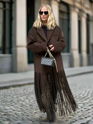 Fringed trench coat long sleeve peacoat