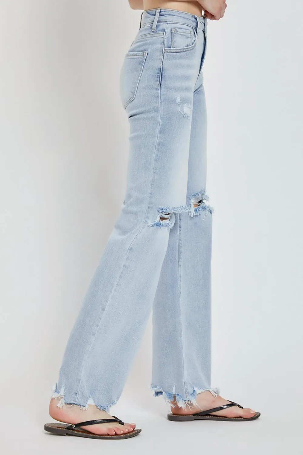 Full Size High Rise Distressed Wide Leg Jeans