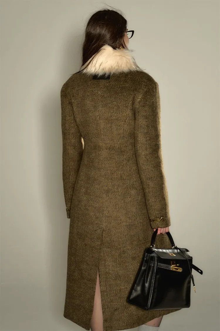 Fur Collar Waist Mid-length Woolen Coat DPR0022