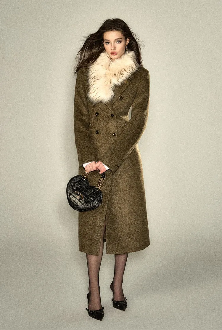 Fur Collar Waist Mid-length Woolen Coat DPR0022