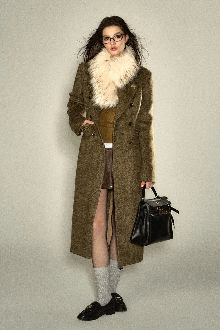 Fur Collar Waist Mid-length Woolen Coat DPR0022