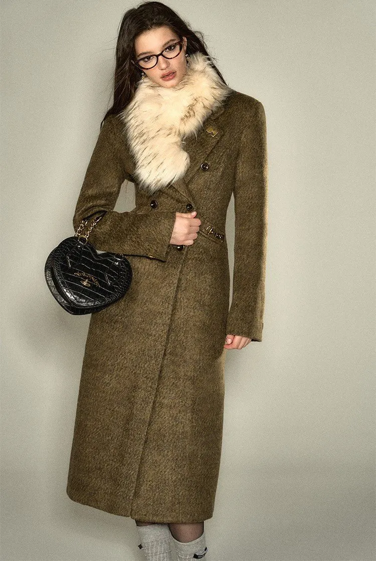 Fur Collar Waist Mid-length Woolen Coat DPR0022