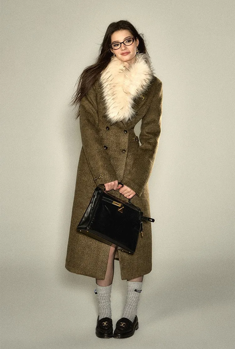 Fur Collar Waist Mid-length Woolen Coat DPR0022