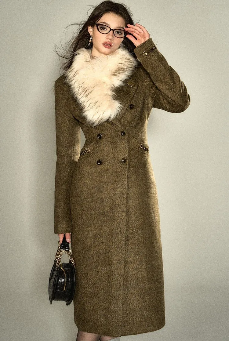 Fur Collar Waist Mid-length Woolen Coat DPR0022