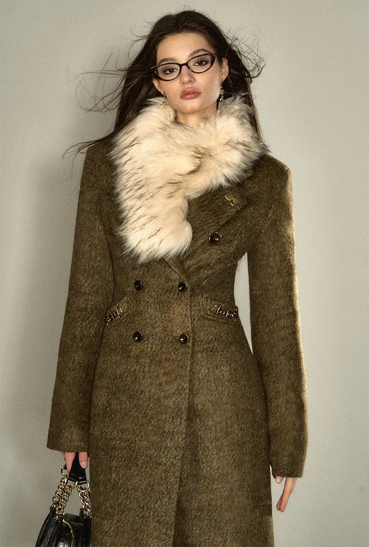 Fur Collar Waist Mid-length Woolen Coat DPR0022