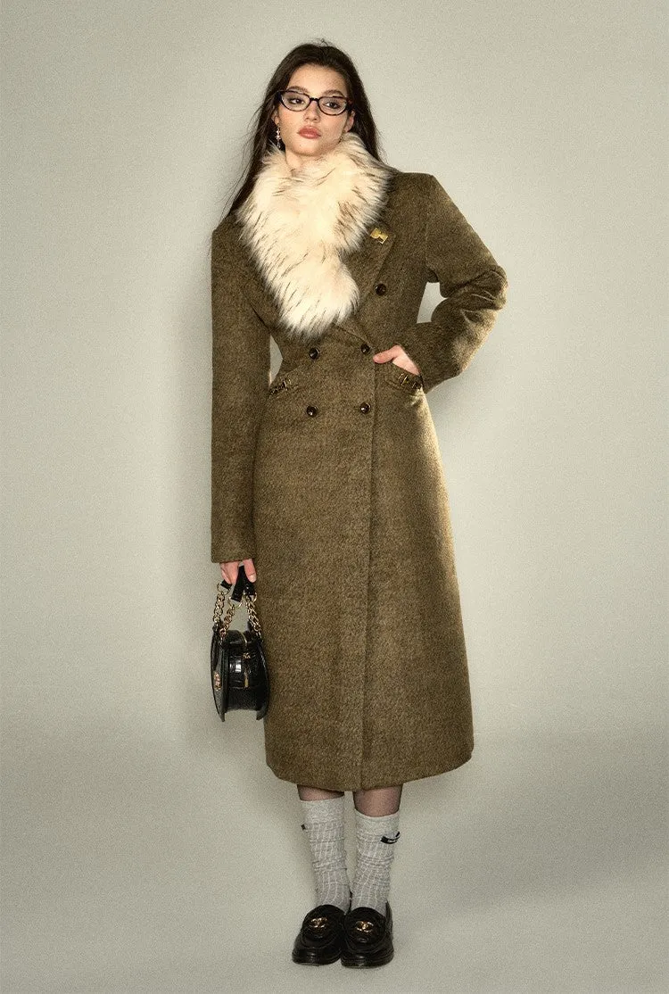 Fur Collar Waist Mid-length Woolen Coat DPR0022