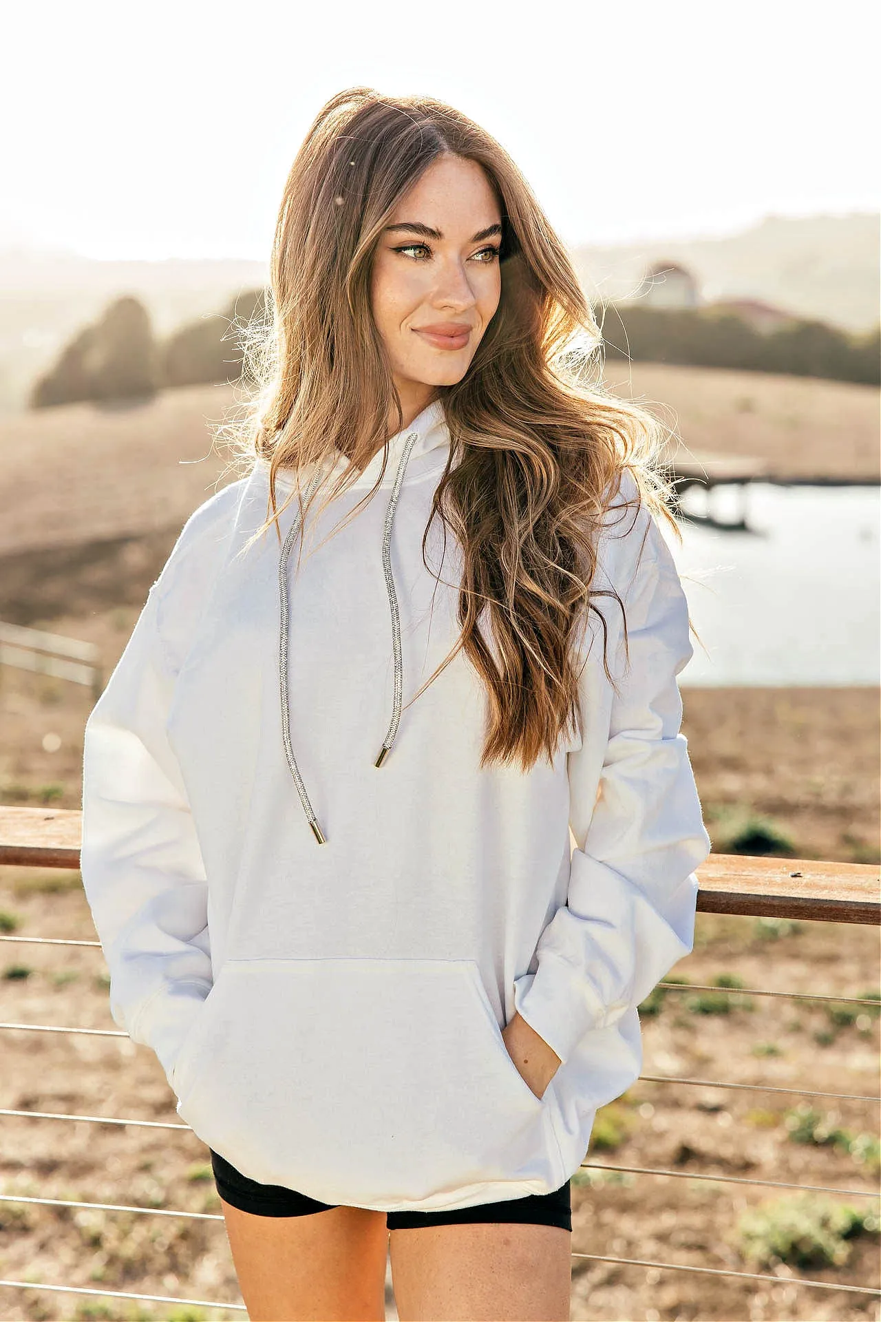 GB ORIGINAL!! Crystal Drawstring Sweatshirt in White