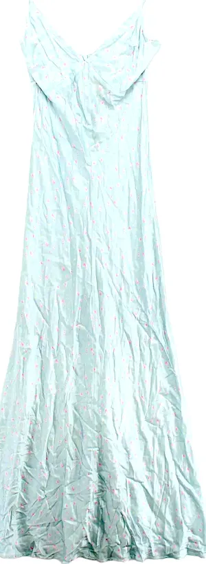 Ghost London UK. Tanya Sarne  Blue Floral 100% Viscose Sleeveless Long V-Neck Maxi Dress