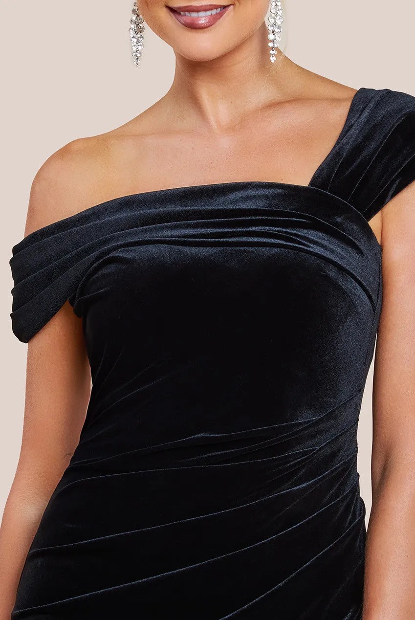 Goddiva One Shoulder Velvet Maxi Dress - Black