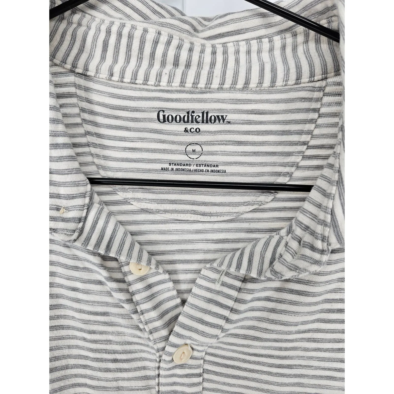 Goodfellow & Co Mens Sz M Long Sleeve Polo Shirt Gray White Striped