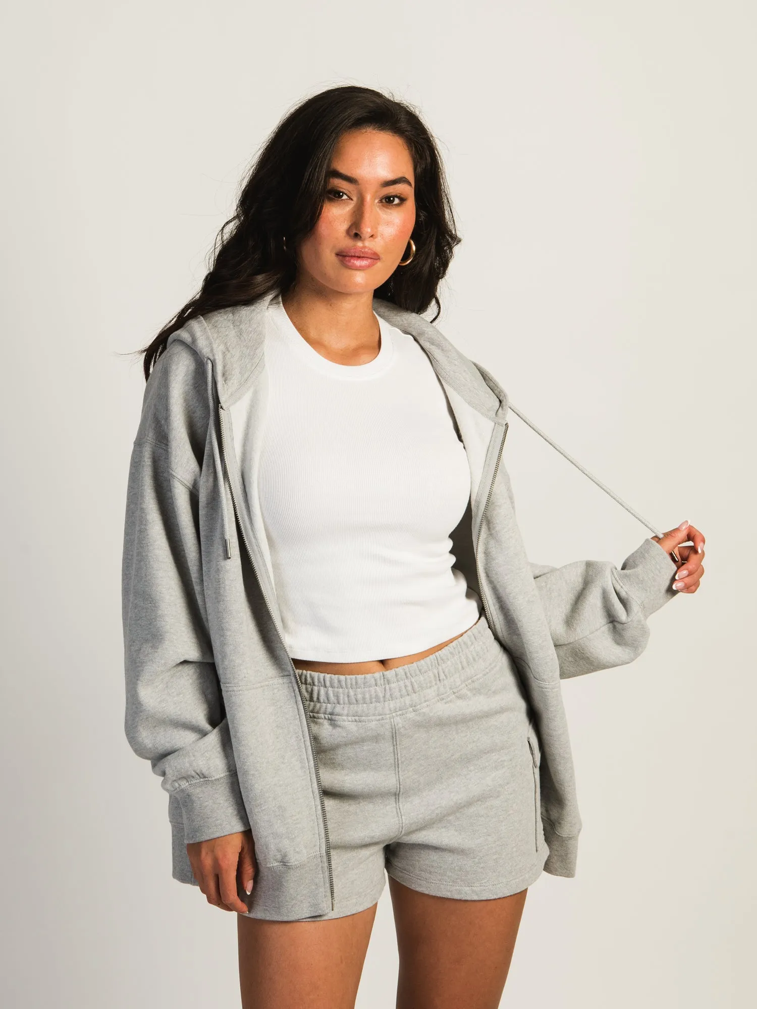 HARLOW MARIAH MELANGE ZIP HOODIE - HEATHER GREY