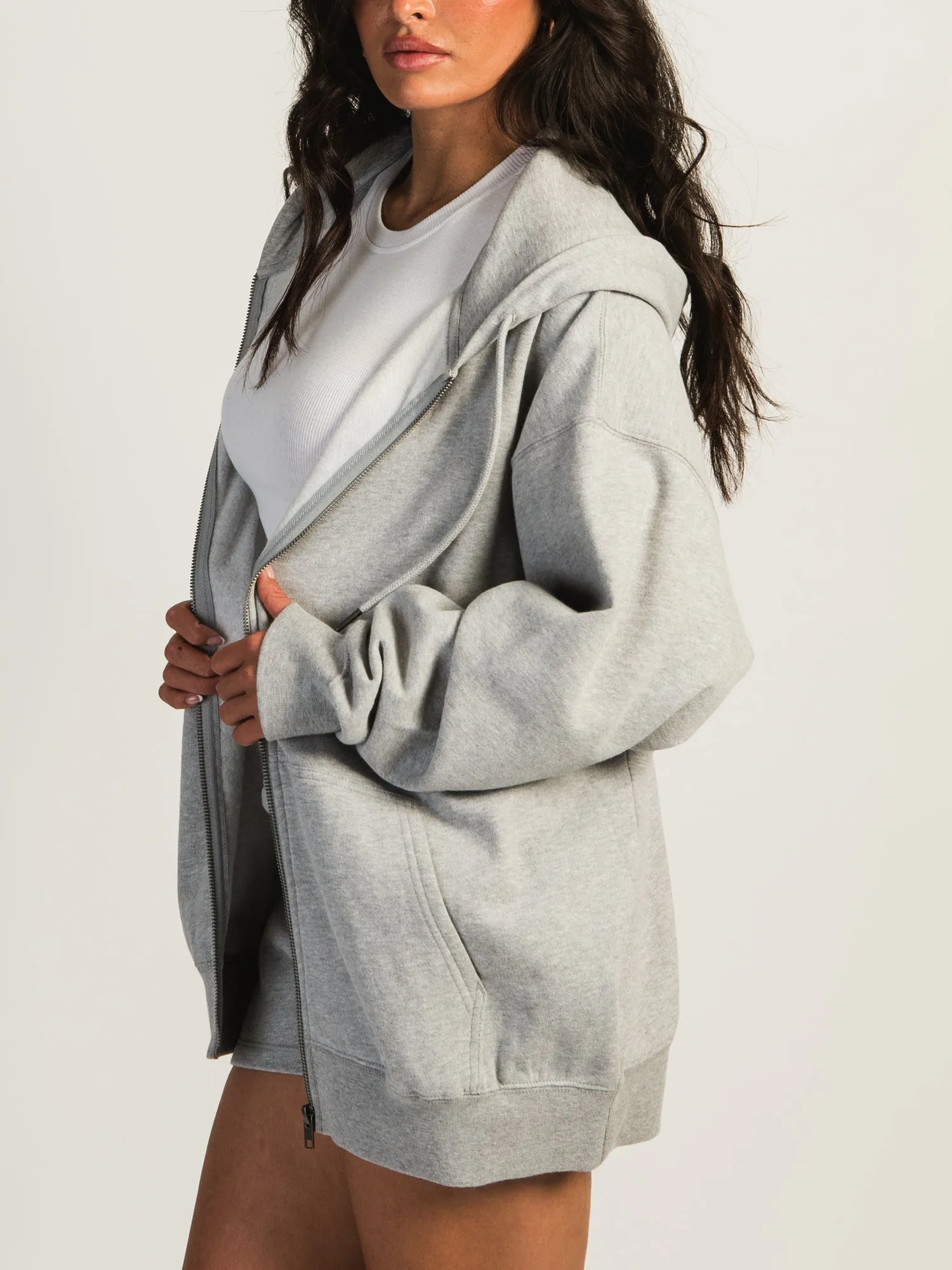 HARLOW MARIAH MELANGE ZIP HOODIE - HEATHER GREY