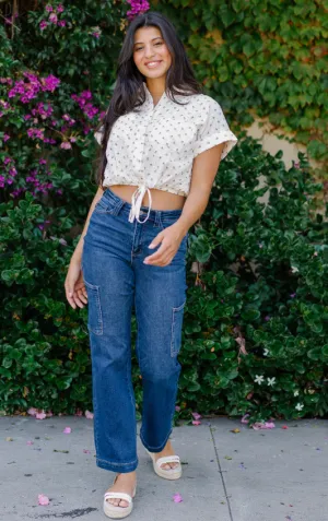 High Waisted Cargo Denim Pants