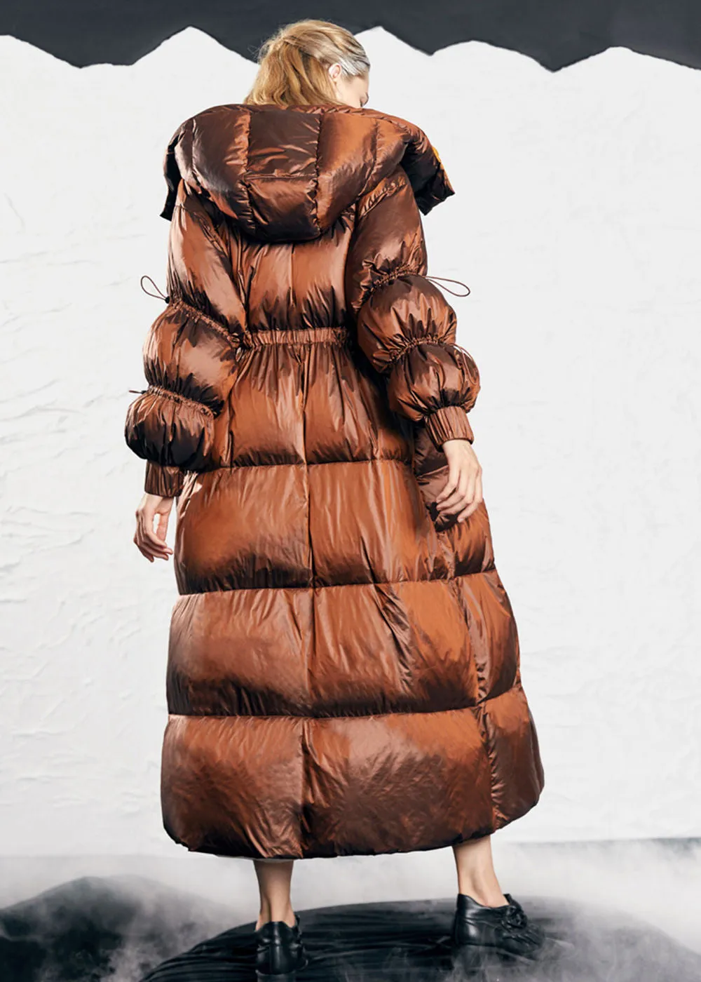 Hooded Drawstring Rommy Pocket Long Down Puffer Coat