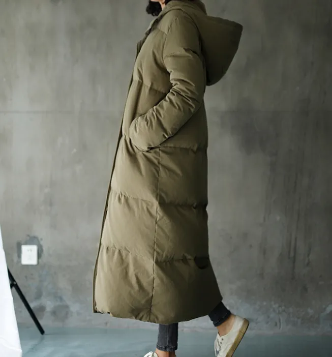 Hooded long Puffer Coat Women DownWinter Jacket Long Women Down Coat 21108