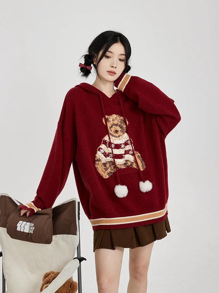 Hooded Sweater for Women Loose Cozy Casual Style with Cute Teddy Bear Design Gift for Her Christmas Gift