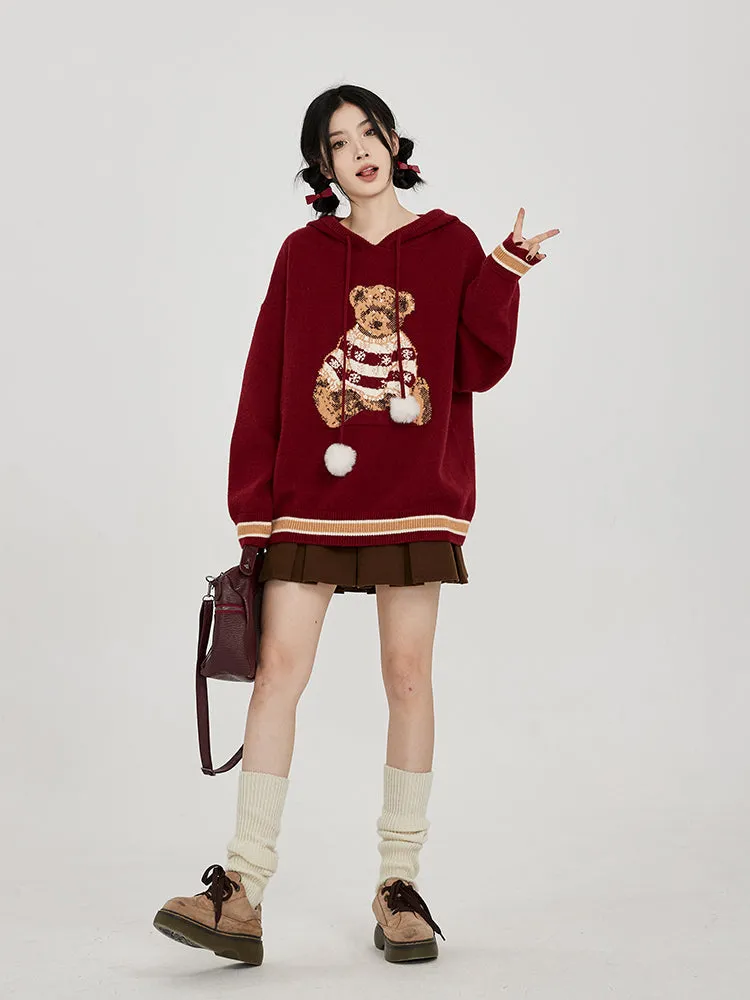 Hooded Sweater for Women Loose Cozy Casual Style with Cute Teddy Bear Design Gift for Her Christmas Gift