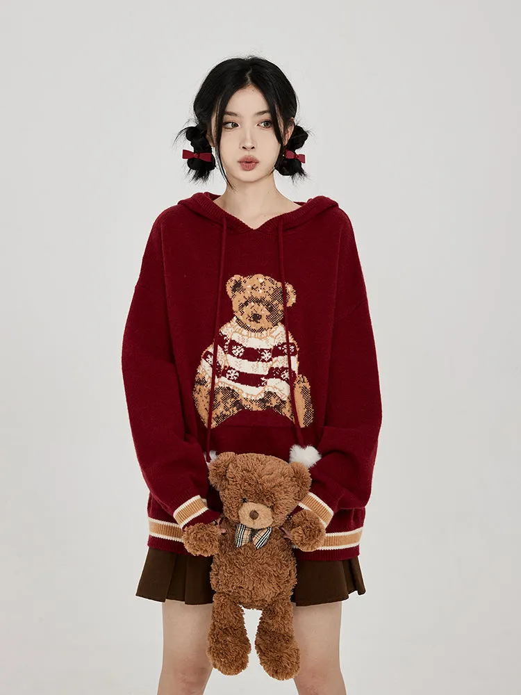 Hooded Sweater for Women Loose Cozy Casual Style with Cute Teddy Bear Design Gift for Her Christmas Gift