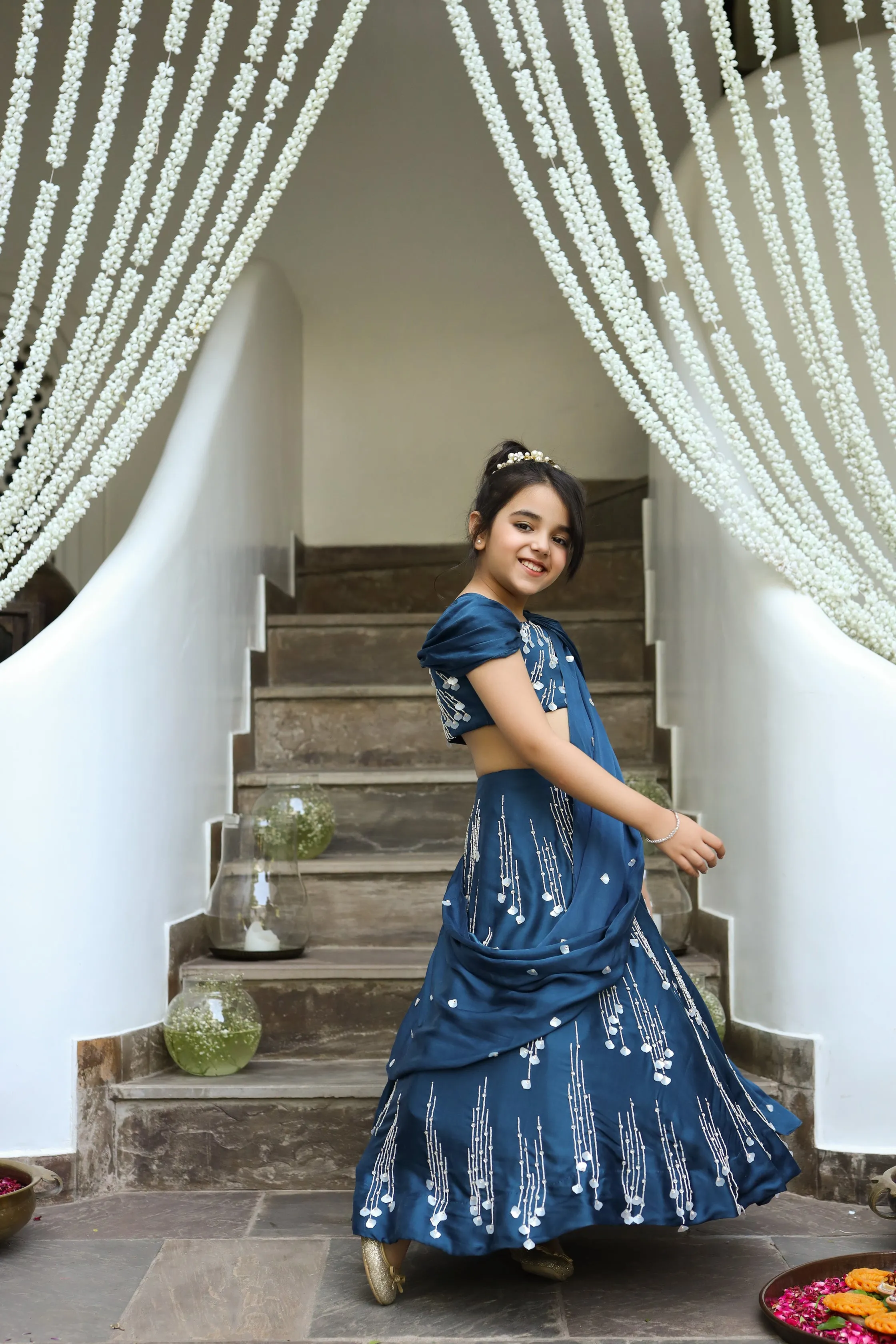 Hoor- Embroidered German Satin Lehenga Set For Girls