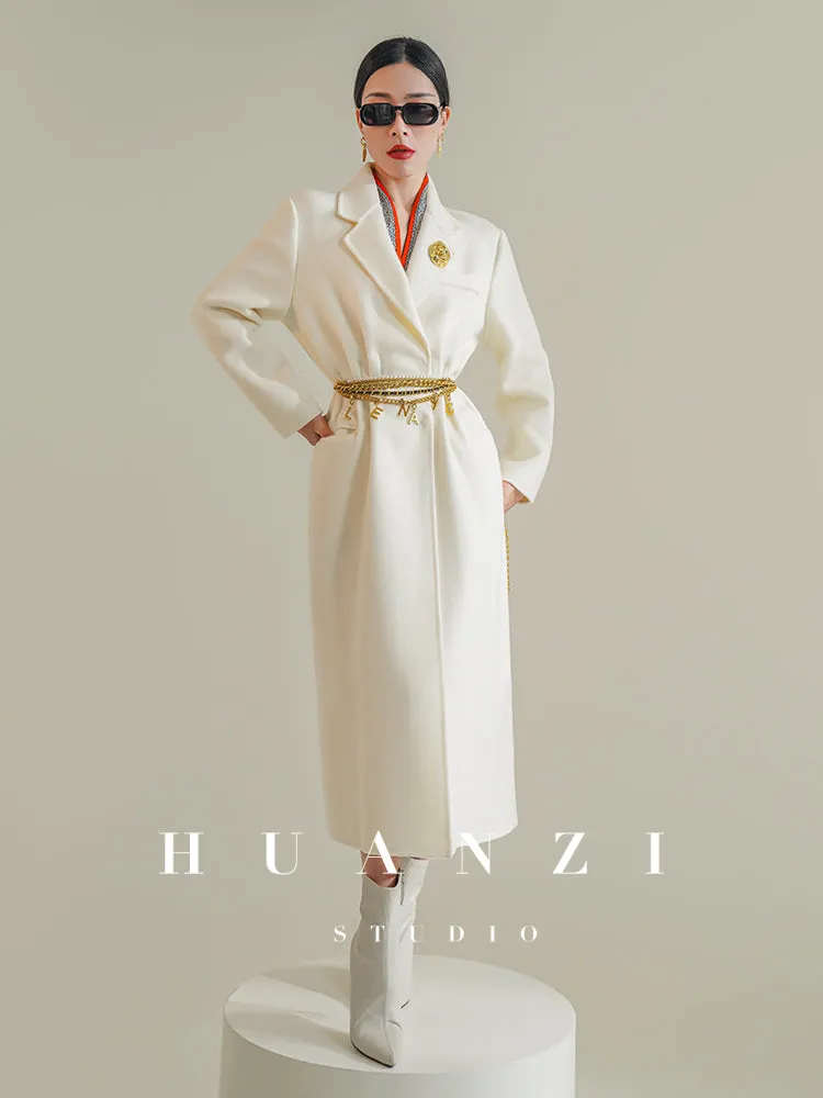 Huanzi high-definition wool pure hand-sewn double-sided woolen mid-length coat- Randy