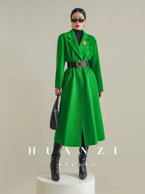 Huanzi high-definition wool pure hand-sewn double-sided woolen mid-length coat- Randy