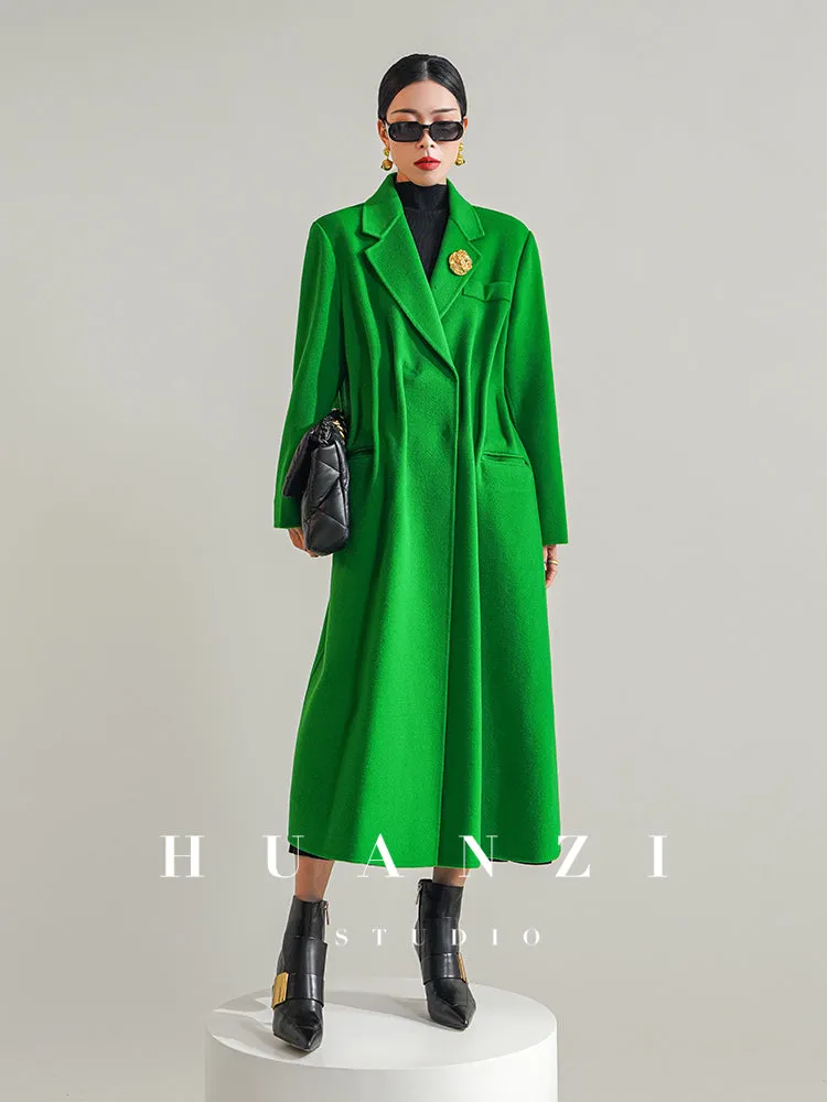 Huanzi high-definition wool pure hand-sewn double-sided woolen mid-length coat- Randy