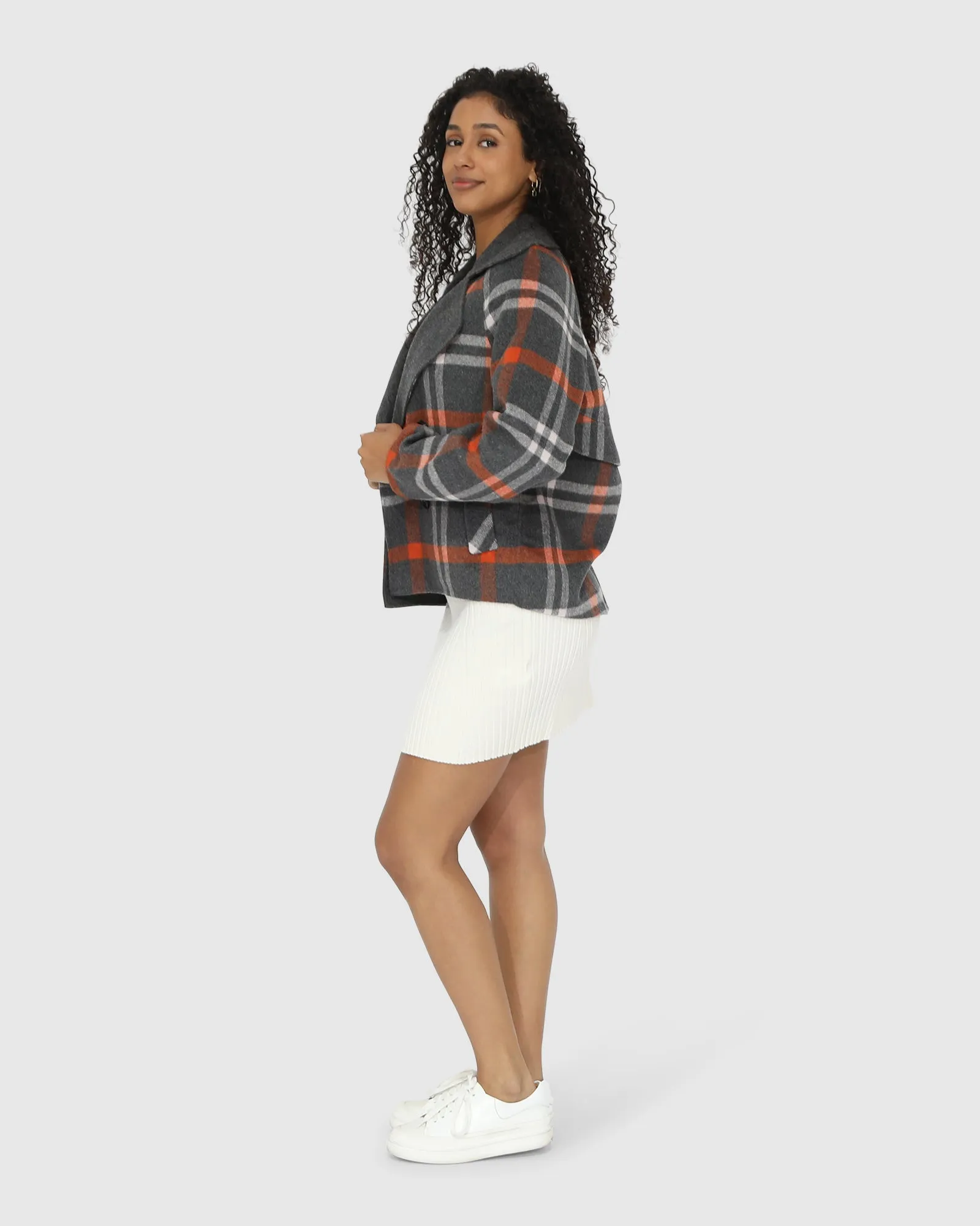 I'm Yours Wool Blend Peacoat - Charcoal Plaid